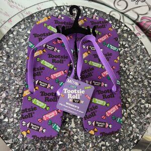 Tootsie Roll Purple Flip Flops size 7/8 candy sandals soft plush cushion